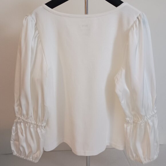 Anthropologie Maeve White Puff Sleeve Top L - Large - Picture 8 of 15